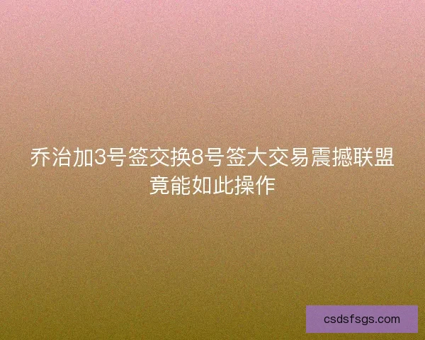 乔治加3号签交换8号签大交易震撼联盟竟能如此操作